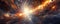 celestial collision on an abstract background, with cosmic debris and radiant bursts of light panorama
