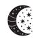 Celestial crescent moon. Silhouettes decorative beautiful stars arrangements. Magical vector illustration