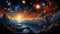 A celestial dreamscape with technicolor galaxies, stars, and planets swirling in a cosmic dance fantastic by AI generated