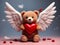 Celestial Embrace: Red Heart Teddy Bear Wings Wall Art