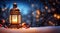 Celestial Festivities, Christmas Lamp and Shooting Stars Set the Scene. Generative AI