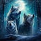 Celestial Guardians - A trio of majestic wolves adorned with ethereal constellations howling under a moon-illuminated