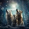 Celestial Guardians - A trio of majestic wolves adorned with ethereal constellations howling under a moon-illuminated