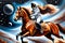 Celestial Harmony: Horse Riding an Astronaut in Acrylic on Canvas Style - Contrasting Domestic Equestrian Grace and Space