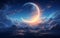 Celestial Harmony - The Moon and Crescent Grace the Scene. Generative by Ai