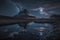 Celestial Majesty: Mountain and Lake Embrace the Milky Way in a Nighttime Cosmic Display, ai generative