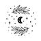 Celestial moon. Ramadan. Floral moon celestial symbol. Celestial crescent isolated graphic element. Astrology sign. Boho