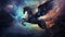 Celestial Pegasus takes flight beneath a galaxy\\\'s embrace