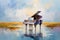 Celestial piano. Oil painting in impressionism style