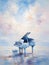 Celestial piano. Oil painting in impressionism style