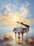 Celestial piano. Oil painting in impressionism style