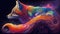 Celestial rainbow fox vision, protector, spirit, tribal style, psychedelic imaginary creature, AI Generative panoramic banner