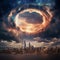 Celestial Rift: Mesmeric Wormhole Illuminating Manhattan\\\'s Urban Tapestry