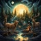 Celestial Serenade - A cosmic orchestra of animals playing harmoniously under a starry sky
