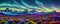 Celestial sky planet. A planet with multiple moons, colorful plants on the foreground. Panorama. Generative AI