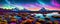 Celestial sky planet. A planet with multiple moons, colorful plants on the foreground. Panorama. Generative AI