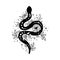Celestial snake. Celestial serpent. Floral snake, black serpent with flowers. Mystic animal, moon floral serpent, witch