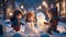 Celestial Snowplay: Anime Magic in Winter Night. AI generate