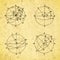 Celestial spheres. Ancient drawing. Axial tilt of the Earth.