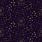 Celestial tarot astrological golden seamless pattern on dark background