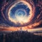 Celestial Vortex: Surreal Wormhole Transforms Manhattan\\\'s Urban Tapestry