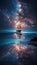 Celestial Voyage: Nebula Sails Ship on Milky Way Galaxy Seascape HD Background