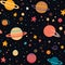 Celestialpunk: Bold And Colorful Cosmos Pattern With Planets And Stars