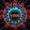 Cell of a dangerous virus. Square illustration with lettering Virus