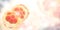 Cell Division. Stages of Mitosis. Horizontal banner with Process Division Of Cell on blurred background of red and yellow colors