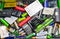 cell phone batteries. stacked. battery recycling. recovery of copper, gold, lithium