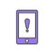 Cell Phone icon with exclamation mark. Cell Phone icon and alert, error, alarm, danger concept