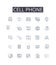 Cell phone line icons collection. Mobile ph, Smartph, Handset device, Pocket communicator, Wireless device, Electronic