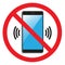 Cell telephone warning stop sign icon. Push button phone turn off