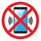 Cell telephone warning stop sign icon. Push button phone turn off. Vector