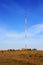 Cell tower stands in the field