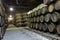 Cellar with wine wooden barrels