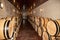 Cellar wooden wine in oak barrels in harvest saint emilion unesco village bordeaux France