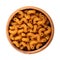 Cellentani or also cavatappi pasta, corkscrew shaped and gluten free, in wooden bowl