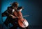 Cellist playing on cello