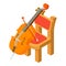 Cello icon isometric vector. Stringed musical instrument near wooden chair icon