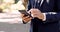 Cellphone, hands and closeup of man in a park typing a text message or networking on social media. Technology, outdoor