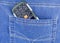 Cellular telephone in blue jeans pocket