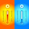 Celsius and fahrenheit meteorology thermometers measuring heat and cold, isolated illustration.