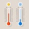 Celsius and fahrenheit meteorology thermometers measuring heat or cold, vector illustration