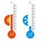 Celsius meteorology thermometers measuring heat and cold, vector illustration. Thermometer. Hot, cold.