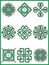 Celtic endless decorative knots selection in black and green cross stitch pattern inspired by Irish St Patrick`s day