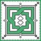 Celtic endless knot in rosette shape in black and green cross stitch pattern on white and black background inspired by St patrick