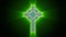 Celtic Gold Cross with green shining rays revolves around the axis. Seamless looping. Luma matte