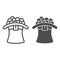 Celtic Hat with coins line and solid icon. Leprechaun cap full with gold coin outline style pictogram on white