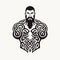 Celtic Knotwork Tattoo Logo: Vector Illustration Of A Bearded Man With Chest Tattoos